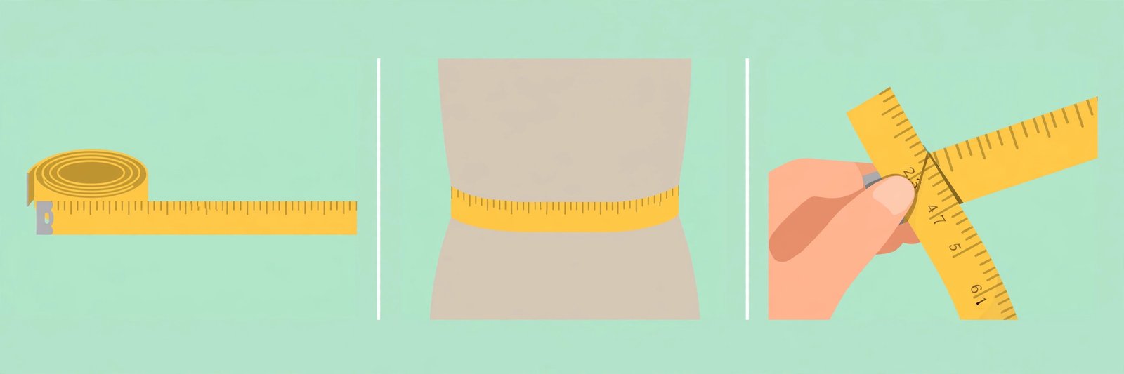 Step-by-step illustration of measuring with a soft tape measure